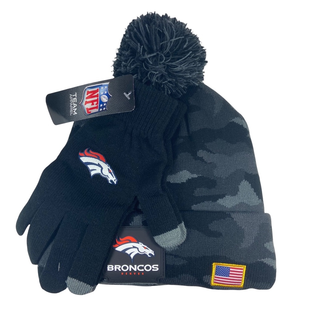 NFL Apparel Denver Broncos Salute To Service Black Camo Beanie Gloves Set